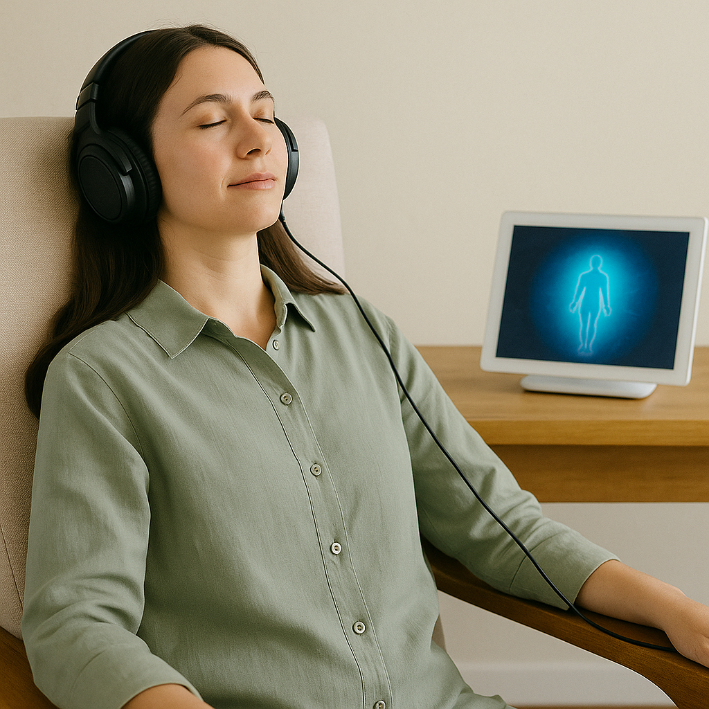 Person Using the Ao Scanner for Bioresonance Feedback