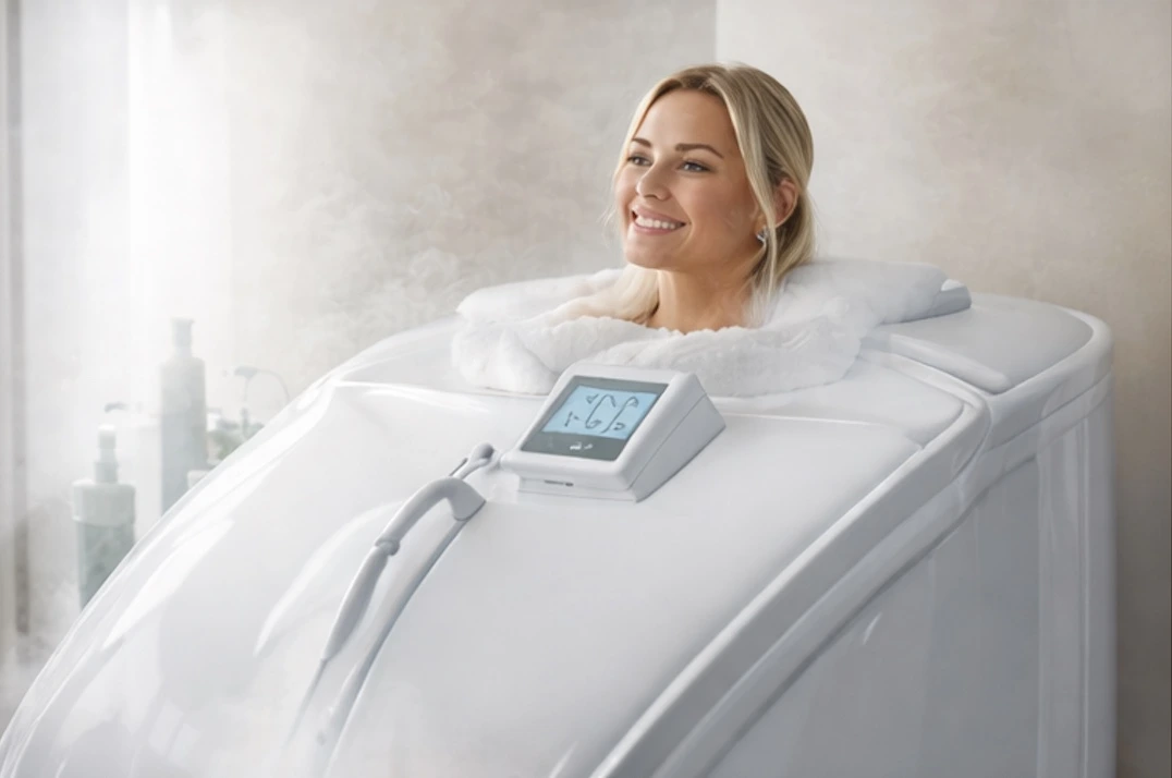 Woman relaxing in a HOCATT ozone sauna