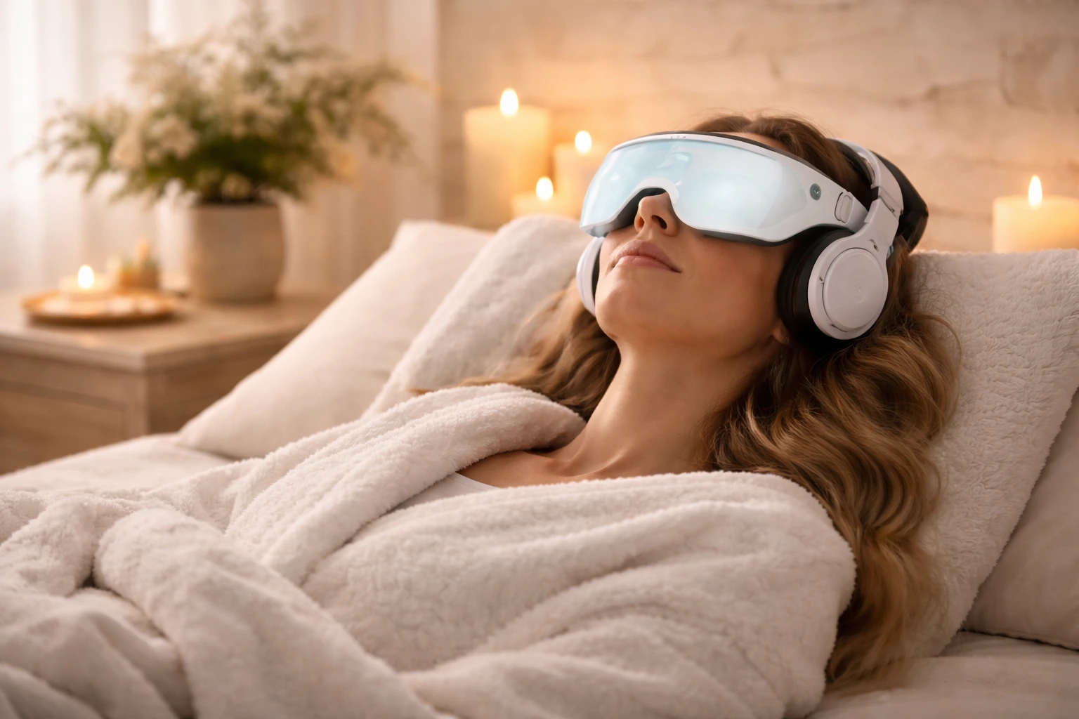 Woman relaxing during vibroacoustic therapy