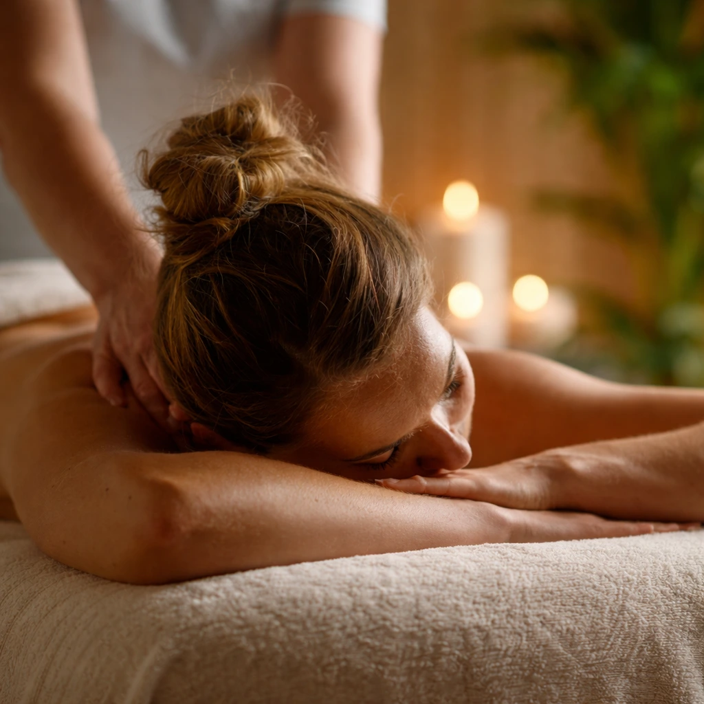 Woman receiving therapeutic massage focused on relieving muscle tension and promoting relaxation