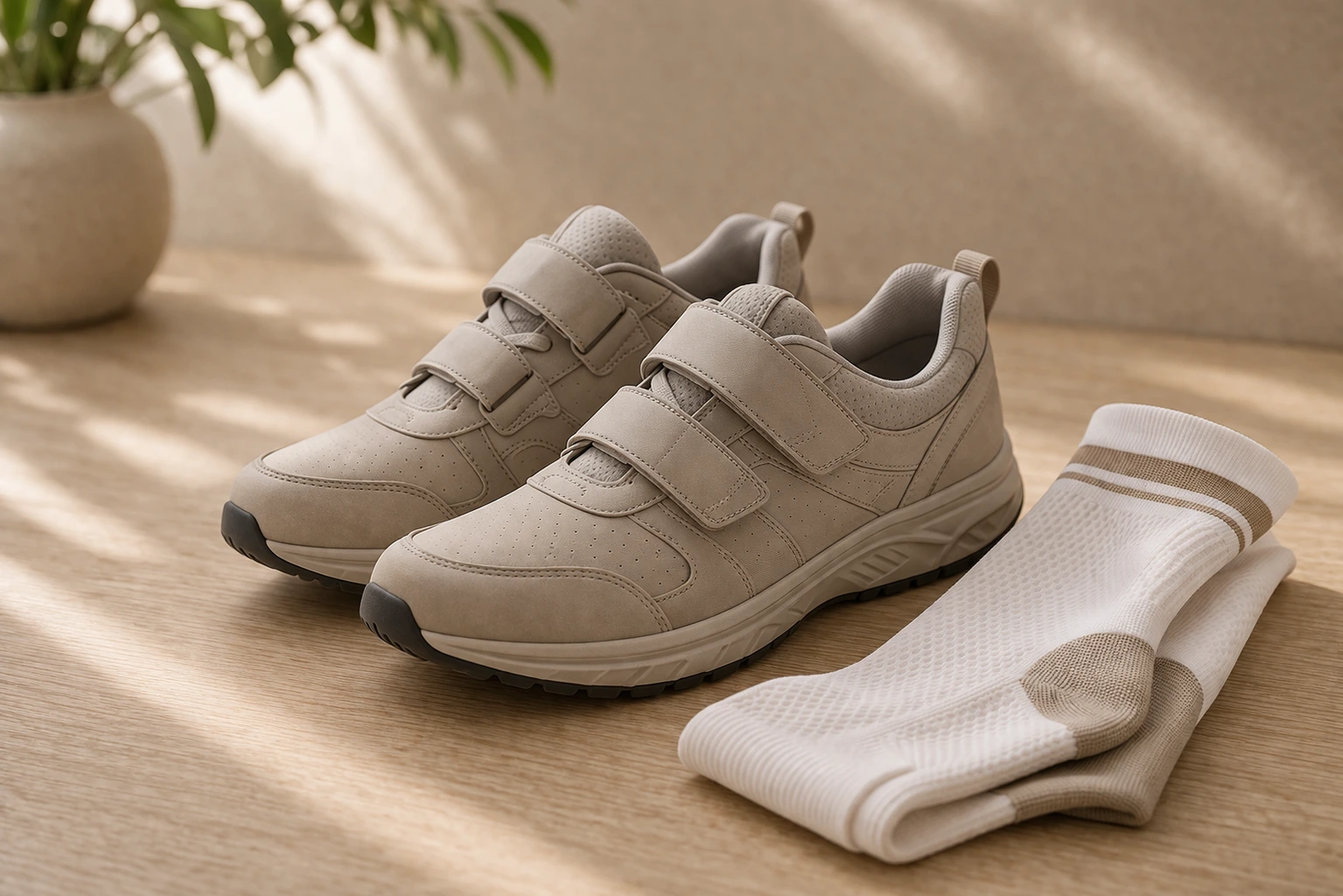Supportive diabetic shoes with cushioned design to reduce pressure and protect foot health
